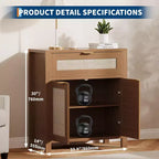 Buffet bahut moderne en rotin avec portes, meuble d'appoint étroit bohème avec rangement, console de bar à café