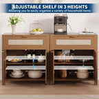 Buffet bahut moderne en rotin avec portes, meuble d'appoint étroit bohème avec rangement, console de bar à café